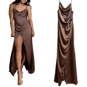 Birdy Grey Lydia Dress in Shiny Satin Mocha Size Small